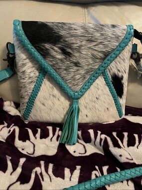 Turquoise Trim Haircalf Envelope Crossbody Bag